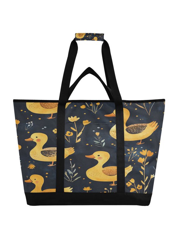 Yellow Ducks Tote Cooler Bag Fold Flat Insulated Shopping Bag With Zipper For Work Picnic Beach Use 186.724in