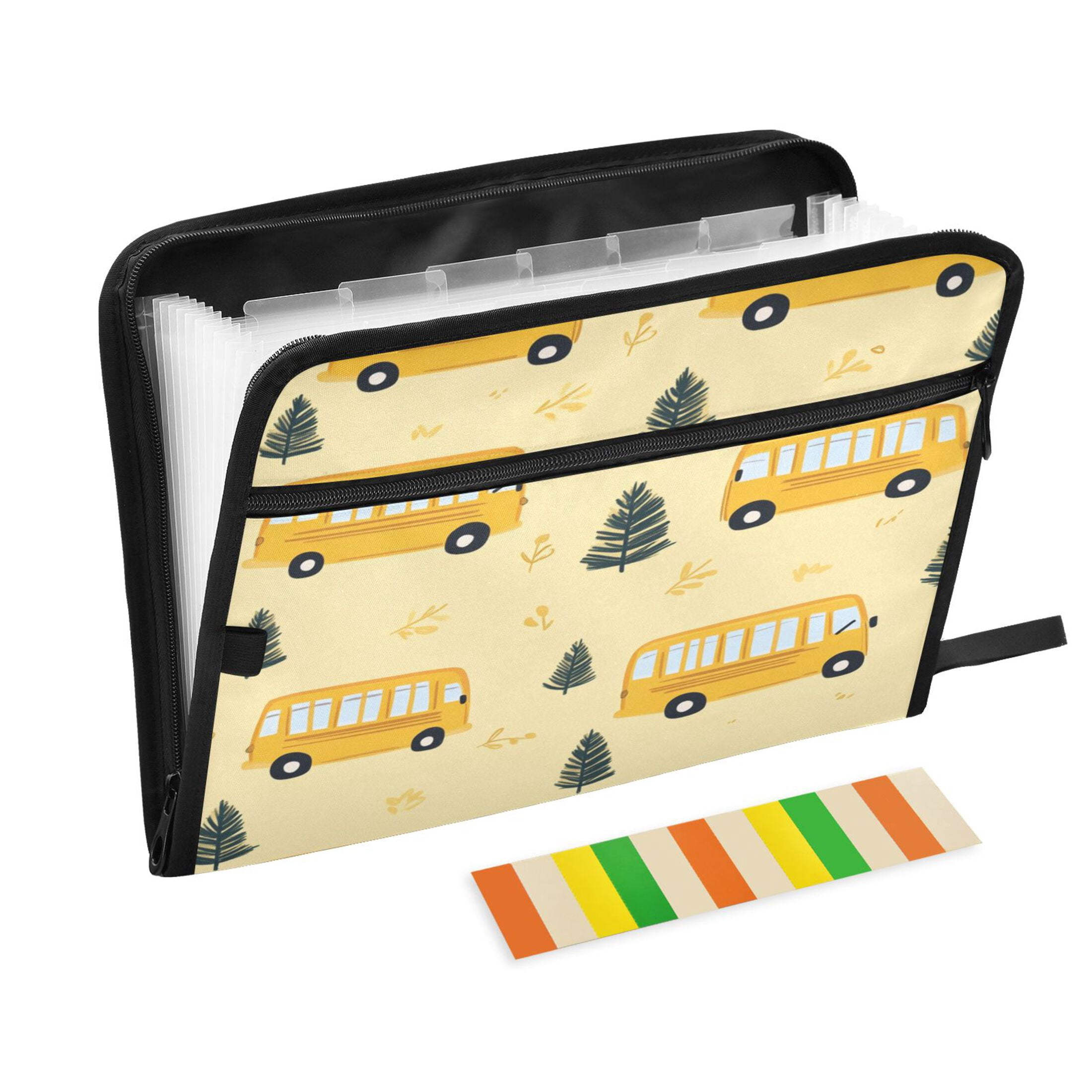 WOBOGO Yellow Kindergarten School Bus Pattern Expanding File Folder Letter Size Accordion Filing Organizer 13 Pocket Separate Organ Pocket