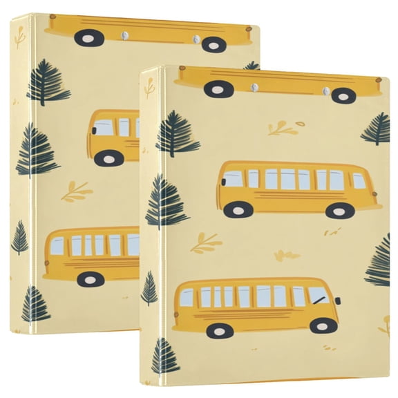 WOBOGO Yellow Kindergarten School Bus Pattern File Folders Extra Large Capacity to Hold 200 Sheets of Documents Hard Shell Ring Binder for School Home Office