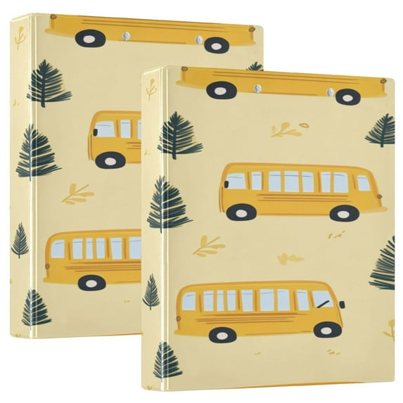 WOBOGO Yellow Kindergarten School Bus Pattern File Folders Extra Large Capacity to Hold 200 Sheets of Documents Hard Shell Ring Binder for School Home Office