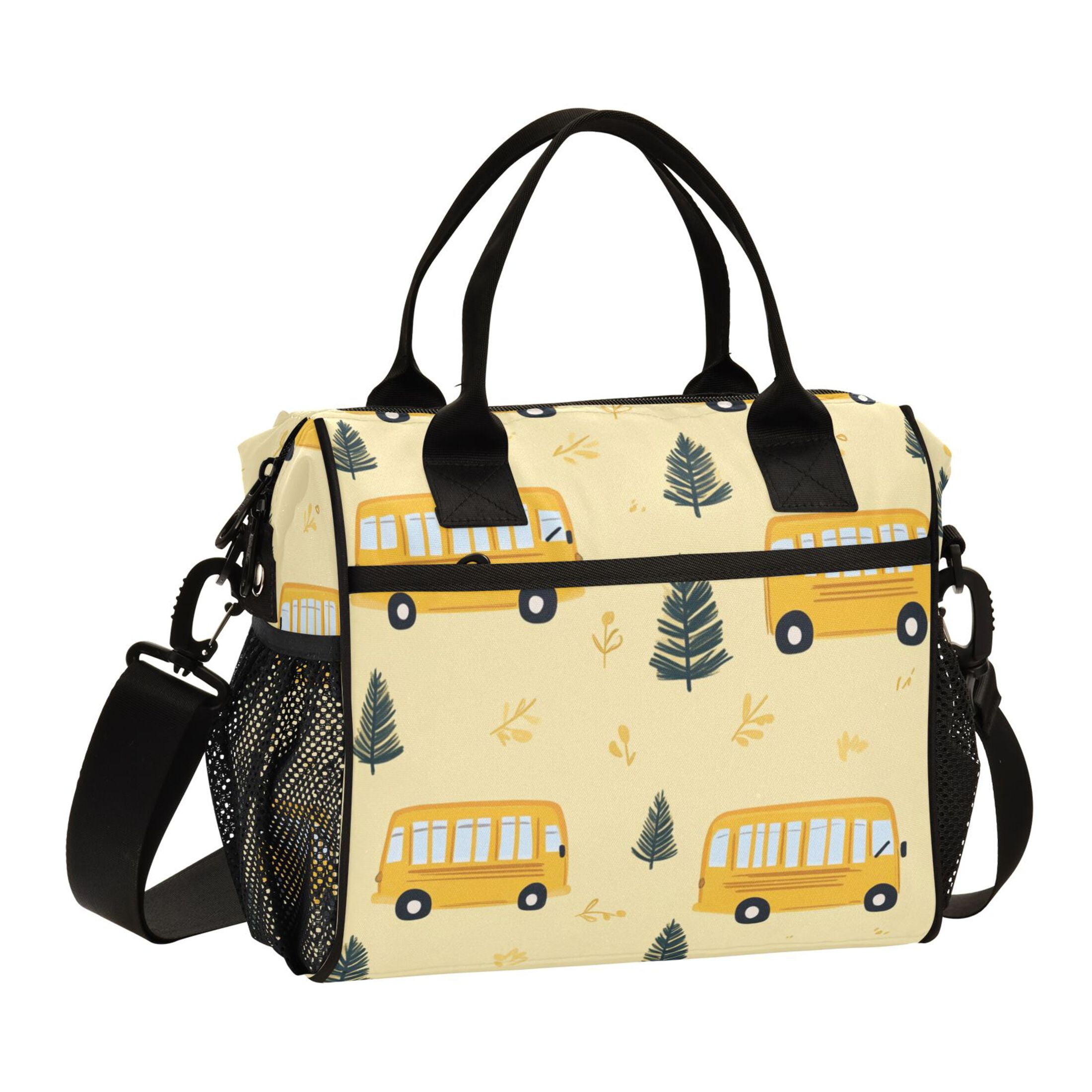 WOBOGO Yellow Kindergarten School Bus Pattern Lunch Bag Large Capacity Leak Proof Insulation Soft Adult Men and Women Universal 11.8×11.4×6.2in