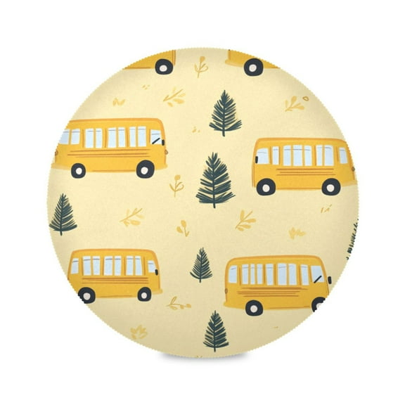 WOBOGO Yellow Kindergarten School Bus Pattern Round Placemats Set of 1 Heat Resistant Washable Kitchen Table Decorations 15.4in