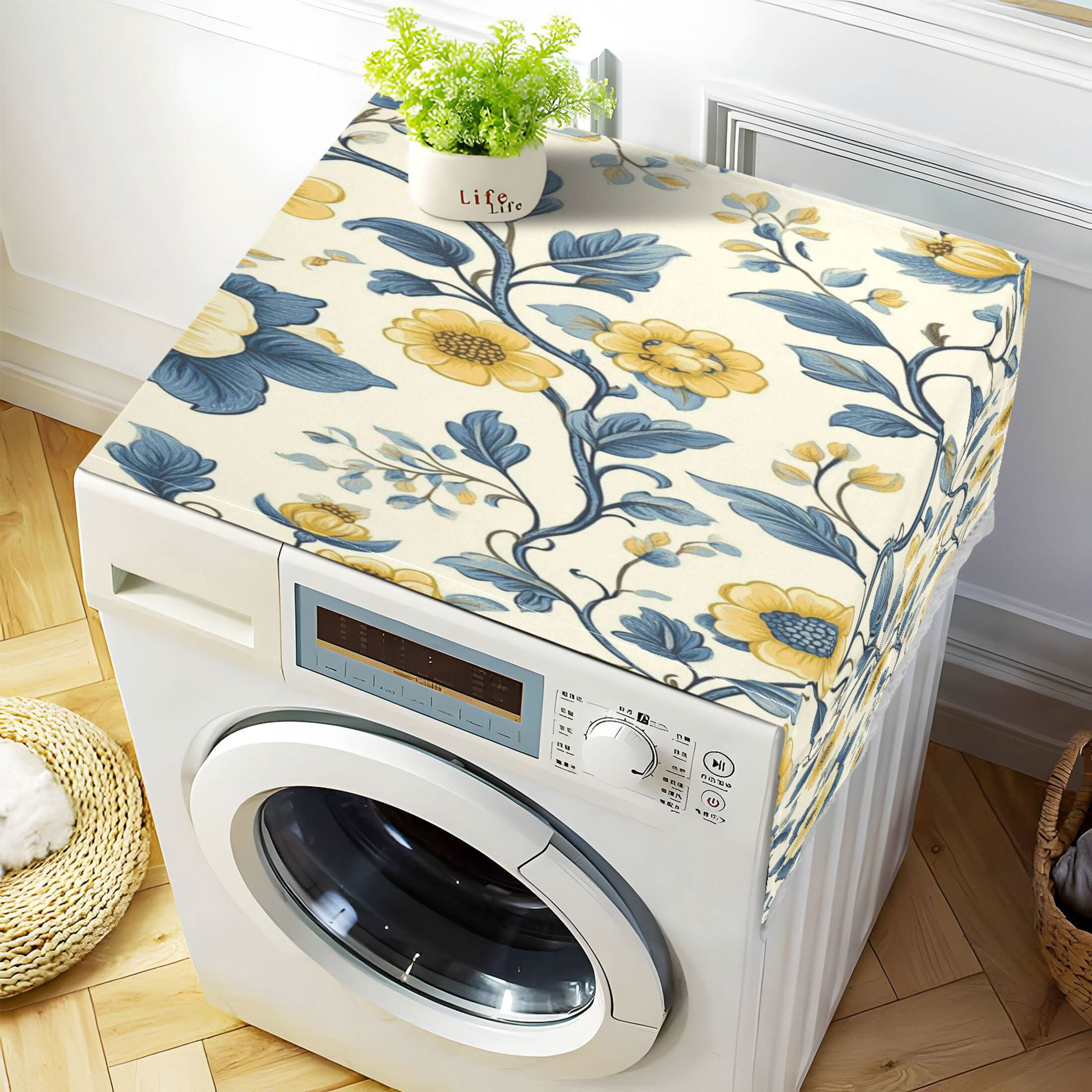 WOBOGO Yellow Vintage Floral Pattern Washing Machine Cloth Dryer Refrigerator Top Cover Protective Non-Slip Mat For Kitchen Laundry