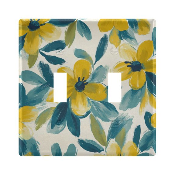 WOBOGO Yellow and Teal Flowers 2-hole Switch Plates PC Flame Retardant Plastic Material Glossy Finish Smooth Touch 4.56x4.48x0.27in