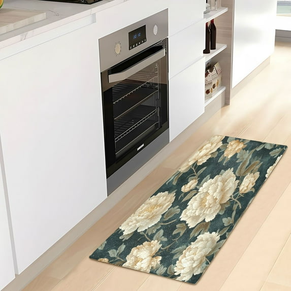 WOBOGO Yellowish Peony Carpet 39x20in Kitchen Bathroom Livingroom Plush Absorbent Non-Slip Floor Mat