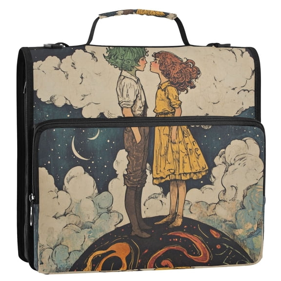 WOBOGO Young Lovers Illustration Ring Binder Bag 1.5in Folder Organizer with Shoulder Strap for 13Inch Laptop and 500 Sheets of Paper