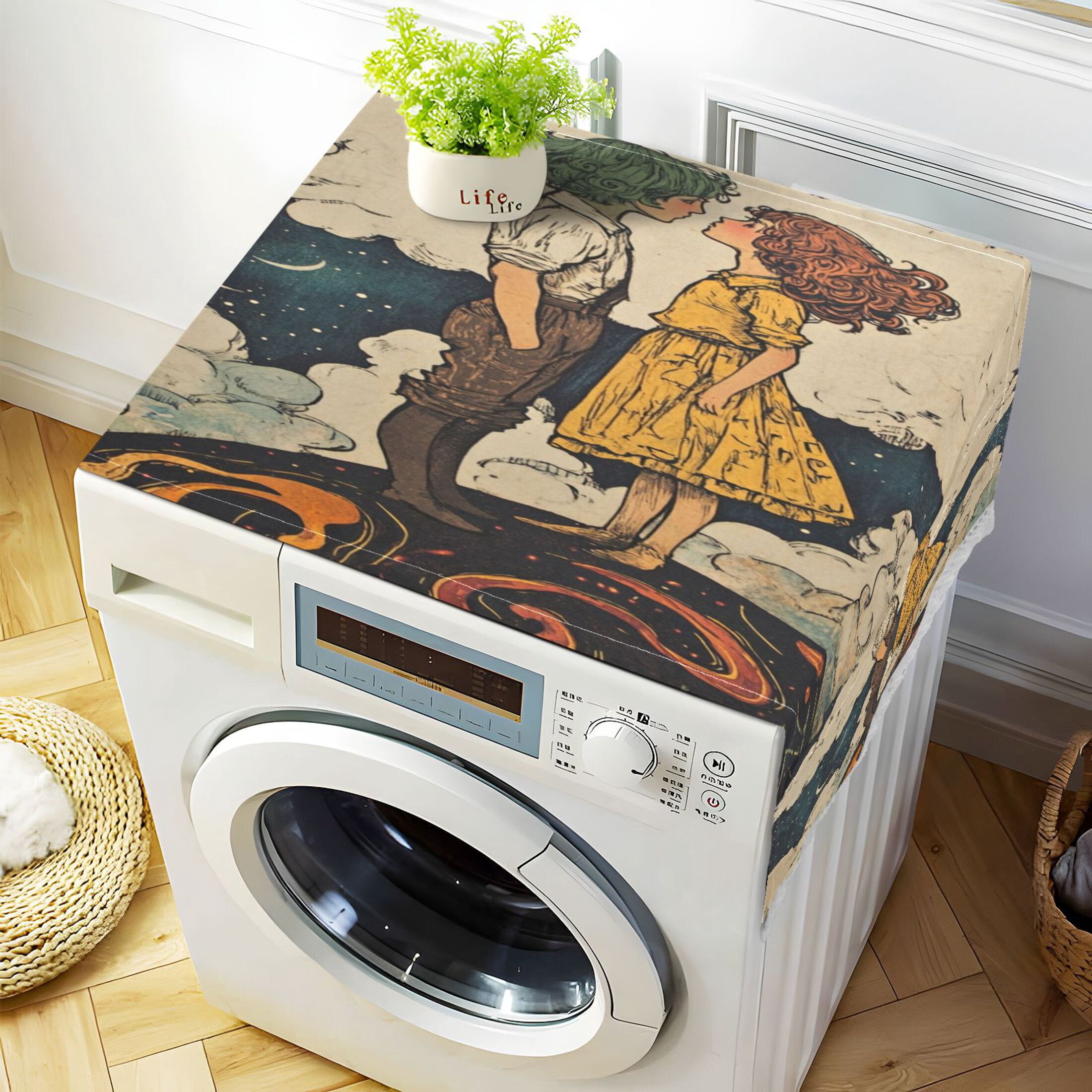 WOBOGO Young Lovers Illustration Washing Machine Cloth Dryer Refrigerator Top Cover Protective Non-Slip Mat For Kitchen Laundry