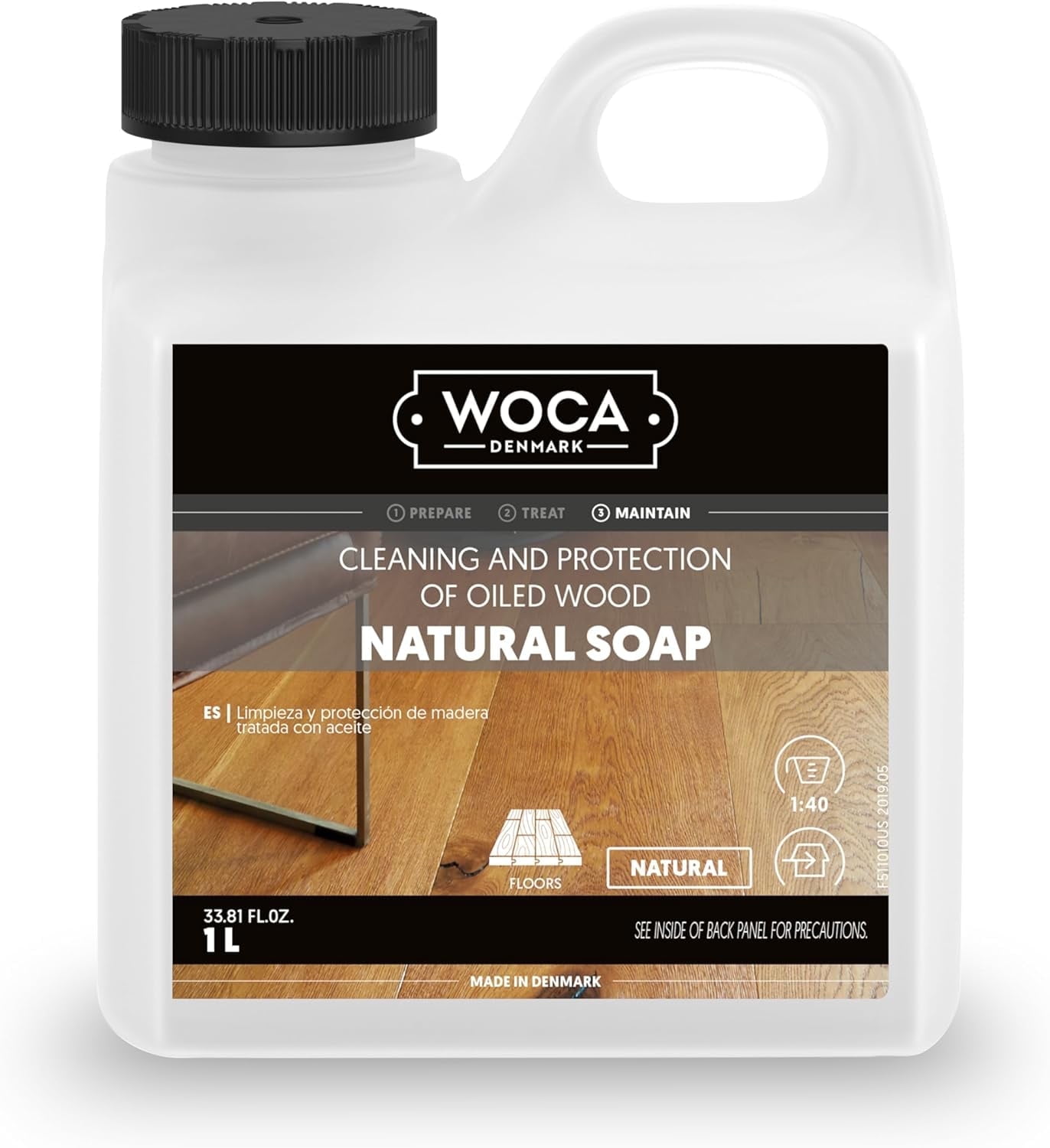 WOCA Natural Soap, Natural 1L - Concentrated Wood Cleaner for oil finished hardwood floors, tables, millwork, cutting boards, countertops and butcher block