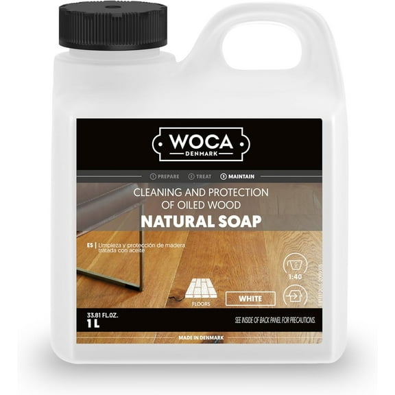 WOCA Natural Soap, White |1L| - Concentrated Wood Cleaner for oil finished hardwood floors, tables, millwork, cutting boards, countertops and butcher block