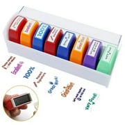 WOCACHI 8PcsTeachers' English Encouragement Seal Set with Tray， for School Classroom Students Homework ，Teacher Supplies Stationery