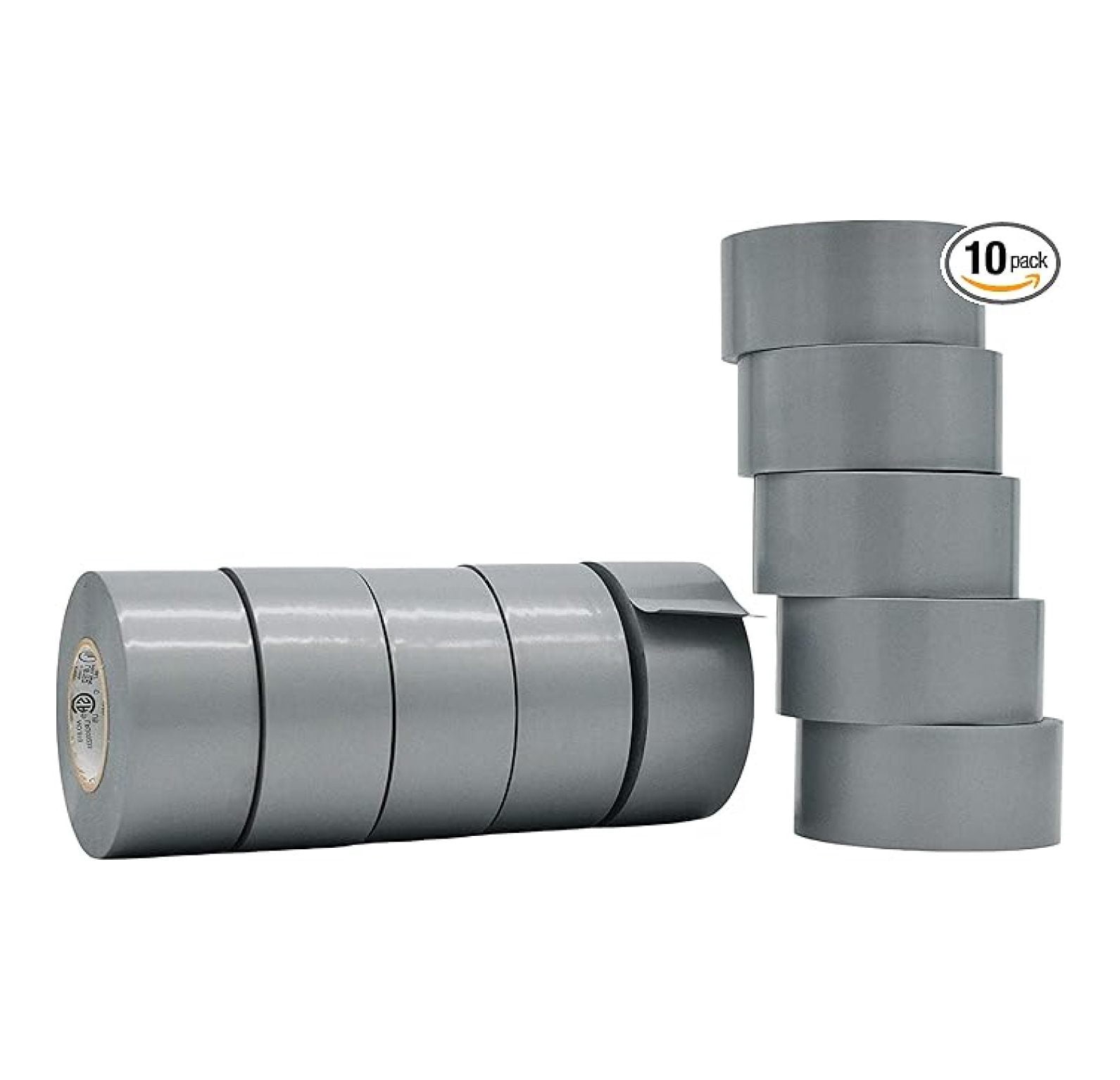 WOD ETC766 Professional Grade General Purpose Gray Electrical Tape UL/CSA Listed . Vinyl Rubber Adhesive Electrical Tape: 1.5 inch X 66 ft - Use at No More Than 600V & 176F (Pack of 10)