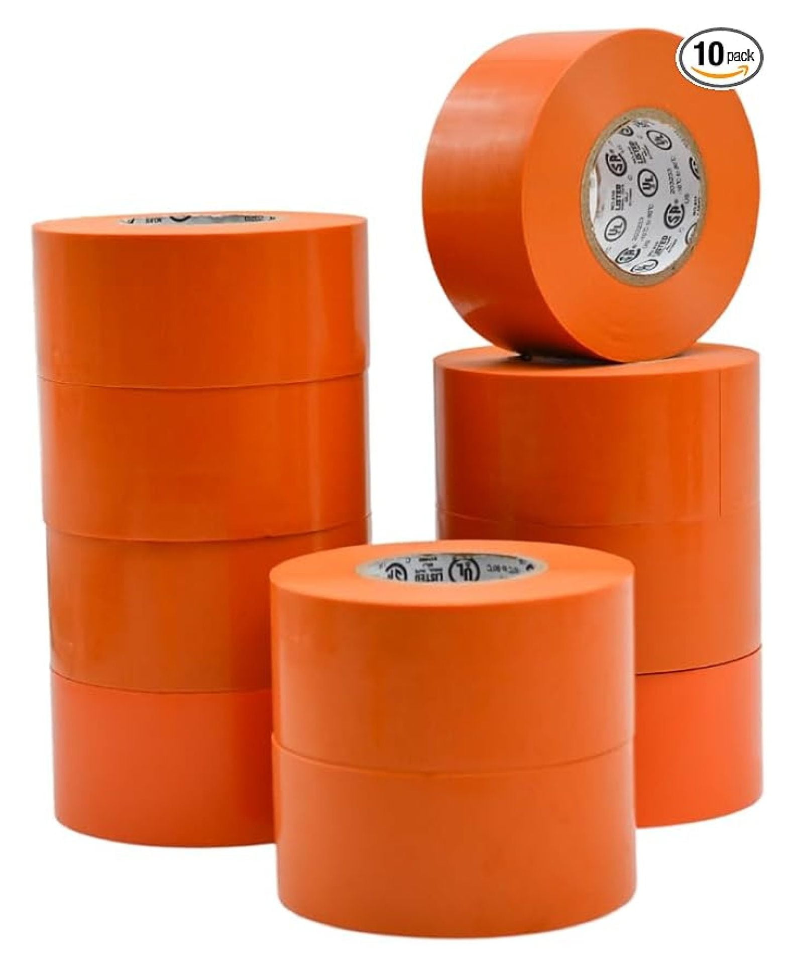 WOD ETC766 Professional Grade General Purpose Orange Electrical Tape UL/CSA Listed . Vinyl Rubber Adhesive Electrical Tape: 1.5 inch X 66 ft - Use at No More Than 600V & 176F (Pack of 10)