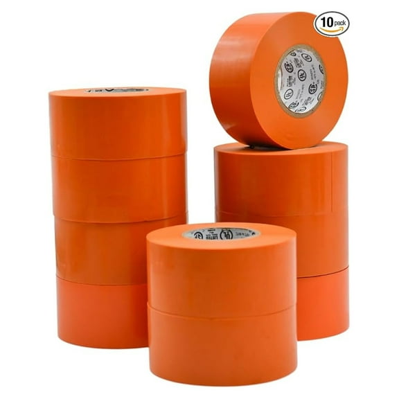 WOD ETC766 Professional Grade General Purpose Orange Electrical Tape UL/CSA Listed . Vinyl Rubber Adhesive Electrical Tape: 1.5 inch X 66 ft - Use at No More Than 600V & 176F (Pack of 10)