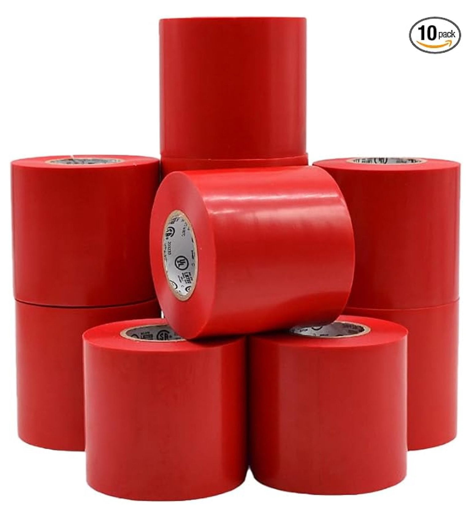 WOD ETC766 Professional Grade General Purpose Red Electrical Tape UL/CSA Listed . Vinyl Rubber Adhesive Electrical Tape: 3 inch X 66 ft - Use at No More Than 600V & 176F (Pack of 10)