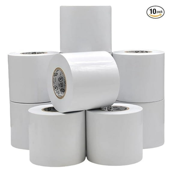 WOD ETC766 Professional Grade General Purpose White Electrical Tape UL/CSA Listed . Vinyl Rubber Adhesive Electrical Tape: 3 inch X 66 ft - Use at No More Than 600V & 176F (Pack of 10)