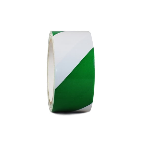 WOD Green & White Heavy-Duty Laminated Hazard Striped Safety Warning Tape Shiny Surface - For Factories, Warehouses, Workshops, Public Areas Lane Marking: 2 in. X 18 yds. (Pack of 12)