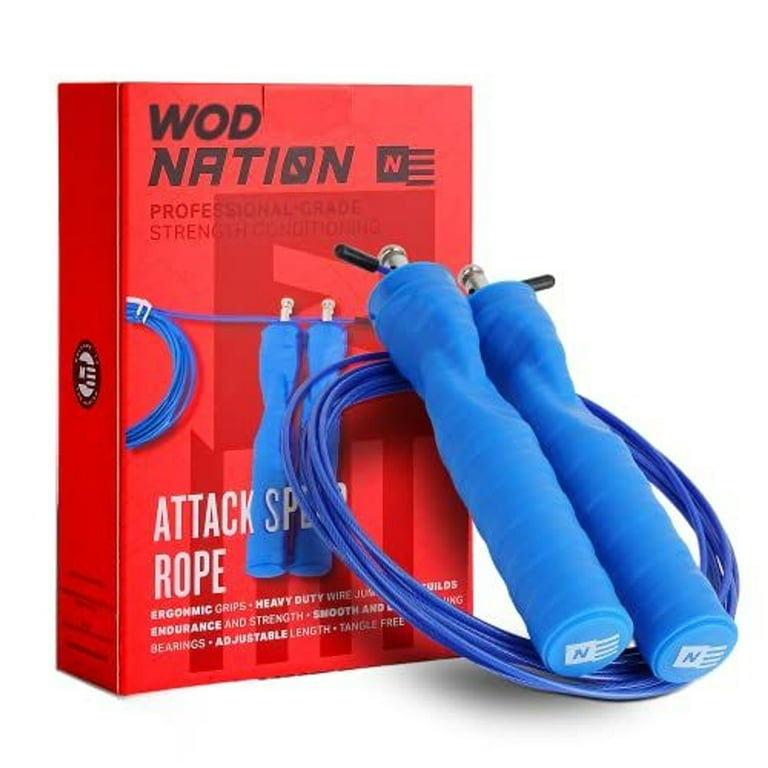WOD Nation Adjustable Attack Speed Jump Rope for Women Men Tangle Free 3.3mm Skipping Rope Perfect for Exercise Fitness Perfect for Home Gym