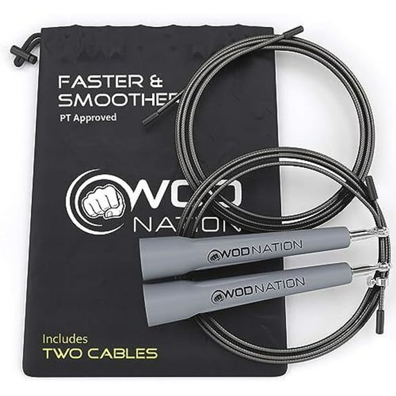 WOD Nation Adjustable Speed Jump Rope - Grey, Classic Speed Rope - Home Gym & Exercise Equipment for Fitness, Boxing, MMA & Cardio - Workout Equipment for Men, Women & Kids