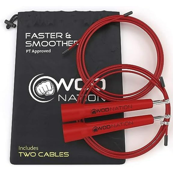 WOD Nation Adjustable Speed Jump Rope - High-Speed Rotation for MMA & Cardio Workout Equipment - Customizable Length for Home Gym Workouts - Durable Alloy Steel for Exercise & Fitness Equipment - Red