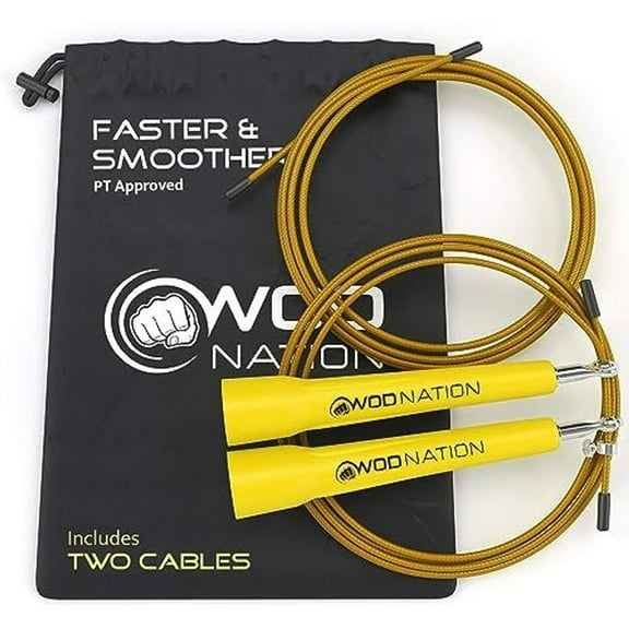 WOD Nation Adjustable Speed Jump Rope Workout Equipment - Yellow, Alloy Steel, Adjustable Length - Boxing & MMA Training & Exercise Equipment - Home Gym Accessories - Jump Rope for Kids, Men & Women