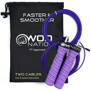 WOD Nation Jump Rope - Dual Cable System for Speed & Endurance Fitness - Professional Jump Rope with Alloy Steel Handles - Travel Bag Included for Women - Purple, Alloy Steel, Adjustable