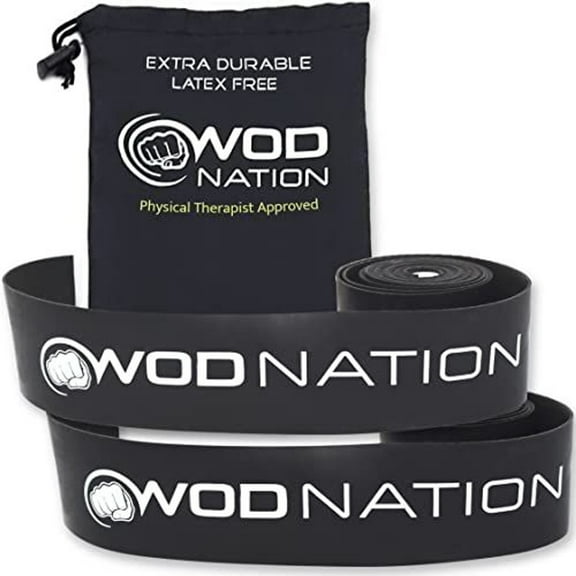 WOD Nation Muscle Floss Bands - Recovery & Flexibility with Resistance Bands - Targeted Muscle Rehab with Workout Strap - Joint Relief & Mobility Stretch Strap - 2 Pack-Heavy, Black, Natural Rubber