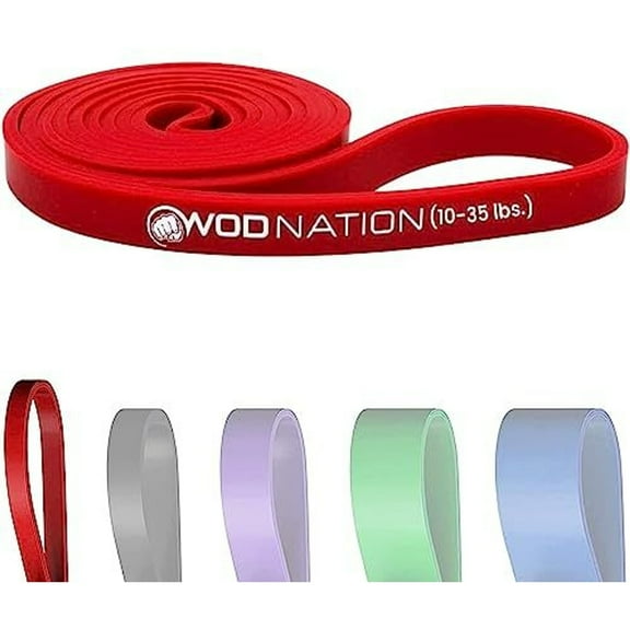 WOD Nation Assisted Pull-Up Resistance Band - Full-Body Exercise with Resistance Bands - Strength Training Stretch Strap - Portable Workout Equipment - 10-35 lb, Red, 41 in Strap