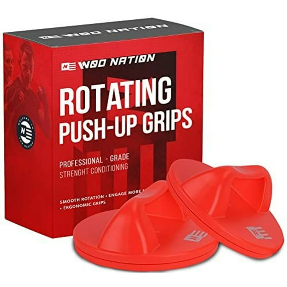 WOD Nation Rotating Push Up Bars | Pushup Handles for Floor with Wide Grips, Non Slip Pads | Floor Pushup Bars to Prevent Wrist and Elbow Strain - Essential Strength Training Equipment for Men, Women
