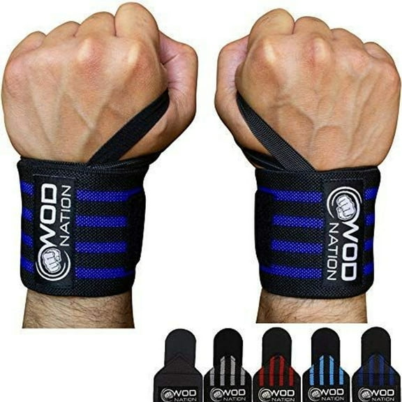 WOD Nation Weight Lifting Wrist Wraps - Enhanced Wrist Support for Strength Training - Heavy-Duty Hook & Loop Lifting Straps - Versatile Gym Wraps for Powerlifting - 24 in, Black/Dark Blue