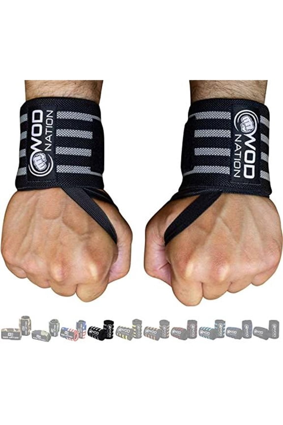24-Inch Weightlifting Wrist Wraps - Hook & Loop Thumb Loop For Wrist Support - Breathable Polyester For Strength Training - Lifting Straps for Powerlifting - 24 in, Black/Grey