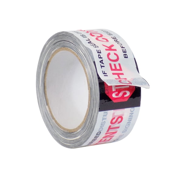 WOD PP20S-C Printed Clear Carton Sealing Tape with Red & Black Lettering - "Stop Check Contents" Sign Security Shipping Tape for Packaging Boxes: 2 in. x 110 yds. (1-Pack)