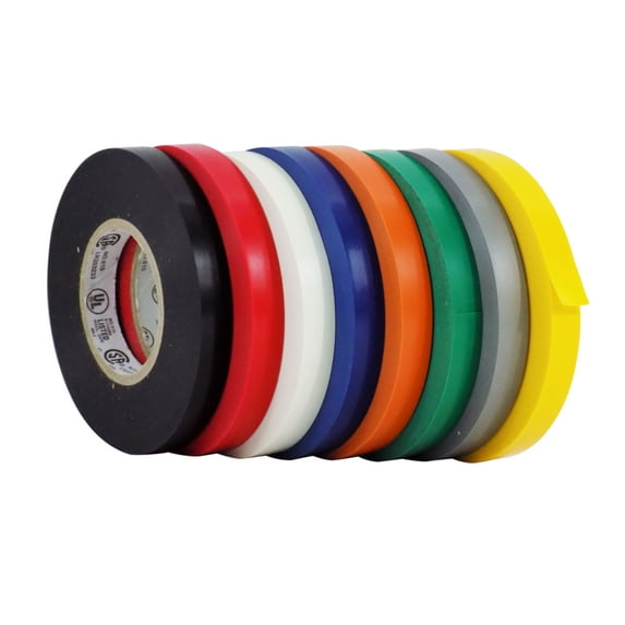 WOD Tape Rainbow Electrical Tape General Purpose 3/8 in. x 66 ft. High Temp, 8 Pack