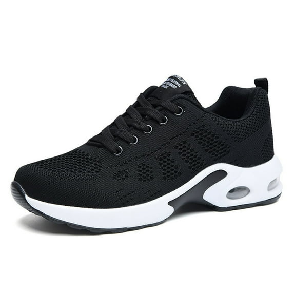 WOD, Women's Running Shoes, Lightweight Breathable Sneakers, Soft Sole Shoes, Air Cushion Shoes, Black, Size 8