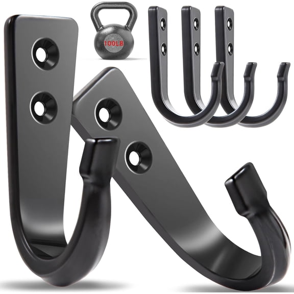 WODEGIFT 5 Large Size Heavy Duty Wall Hooks, Coat Hooks for Hanging Pans, Backpacks, Coats, Garage Items (Black)