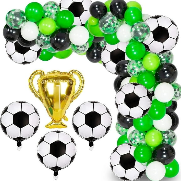 WODJR 111 Pcs Soccer Balloon Arch Soccer Party Decorations Green White Black Balloon Arch Football Balloon Garland Champion Trophy Balloon Football Party Decorations Sports Party Decorations