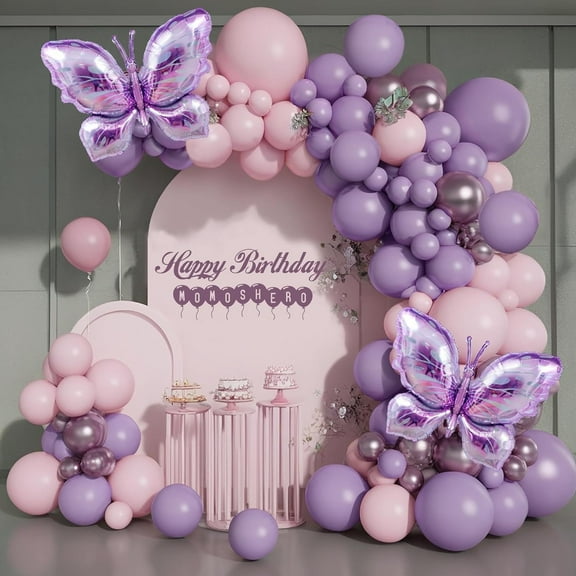 WODJR 124Pcs Butterfly Balloon Garland Arch Kit Butterfly Party Decorations Purple Pink Balloon Garland Arch Kit Butterfly Balloons Butterfly Birthday Decorations Wedding Party Decorations