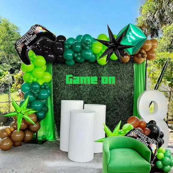 WODJR 135 Pcs Video Game Balloon Garland Video Game Party Decorations Green Black Brown Balloon Arch Game Controller Balloon Gamer Birthday Party Decorations Gamer Decorations Gamer Night Decorations