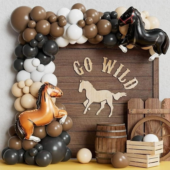 WODJR 137PCS Western Cow Balloon Arch Western Cow Party Decorations Brown Black Balloon Arch Horse Balloons Cow Birthday Decorations Western Baby Shower Decorations Farm Party Decoration