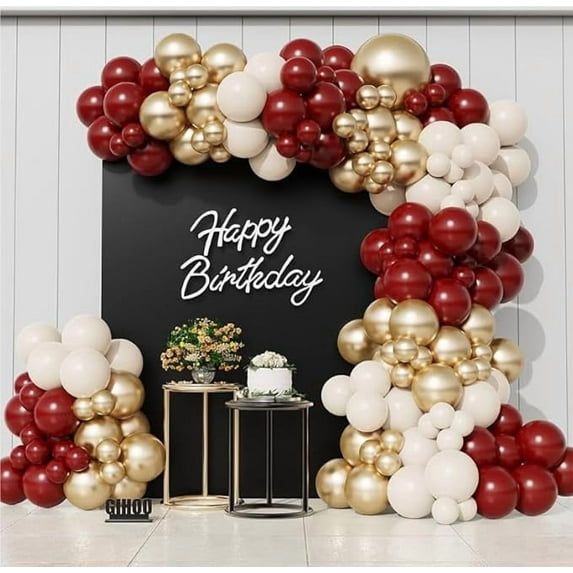 WODJR 148Pcs Burgundy Balloon Garland Wedding Party Decorations Burgundy Sand White Metallic Gold Balloon Wedding Balloon Garland for Wedding Valentines Day Baby Shower Birthday Party Decorations