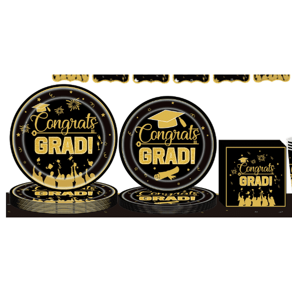 WODJR 72Pcs Graduation Tableware Graduation Party Decorations Congrats Grad Tableware 2026 Graduation Party Decorations Graduation Disposable Plates Napkins Cups Class of 2026 Graduation Party Decor