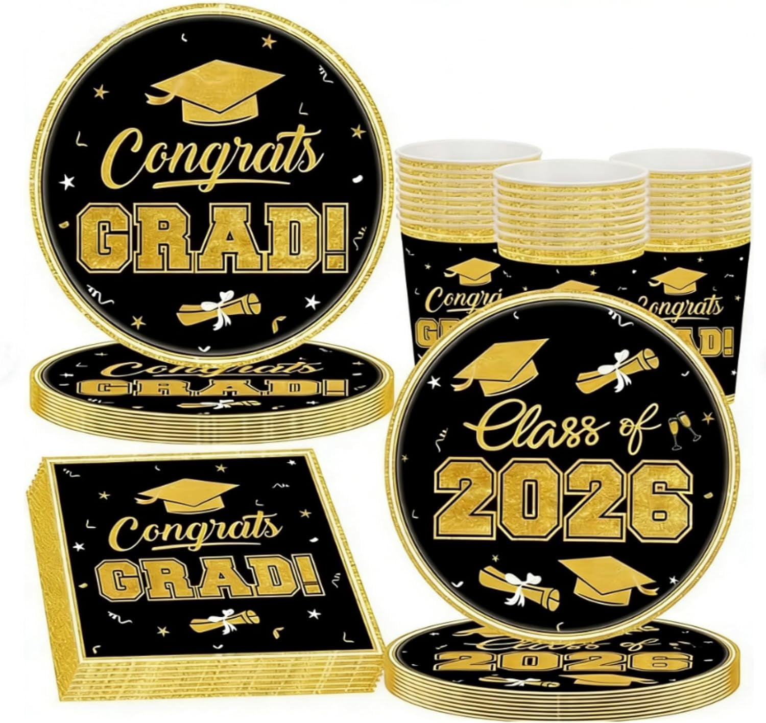 WODJR 96Pcs Congrats Grad Tableware Graduation Party Decorations ...