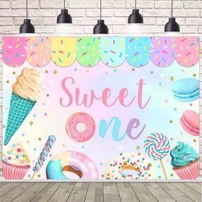 WODJR Sweet One 1st Birthday Backdrop Banner Donut Ice Cream Party Decorations Donut Backdrop Candy Theme Pastel Lollipop Cupcake Photo Background for Girl Boy 1st Birthday Decorations Party Supplies