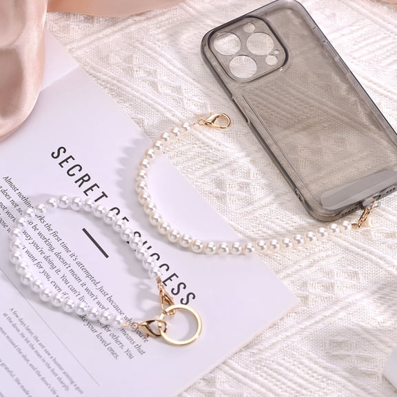 WODOXIN Phone Lanyard Strap Faux Pearl ABS Beaded Detachable Wrist Chain Compatible with iPhone and Android 1-Pack 10.04"