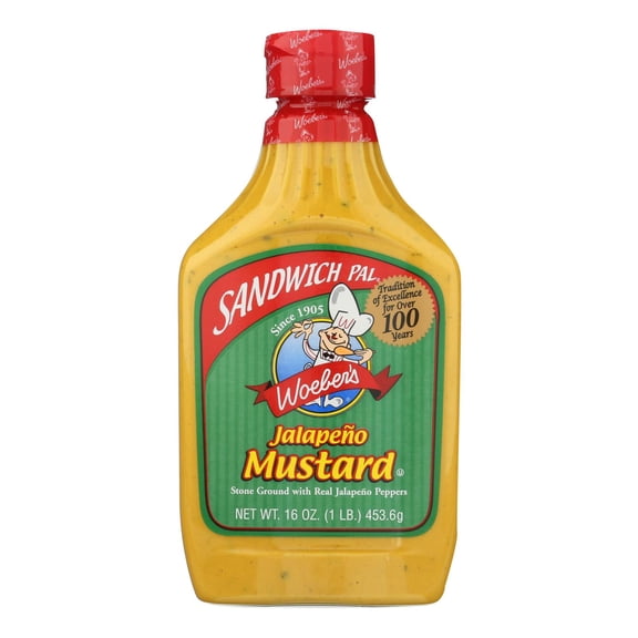 WOEBER - Spicy Jalapeno Sandwich Mustard - 16 Oz, Case of 6