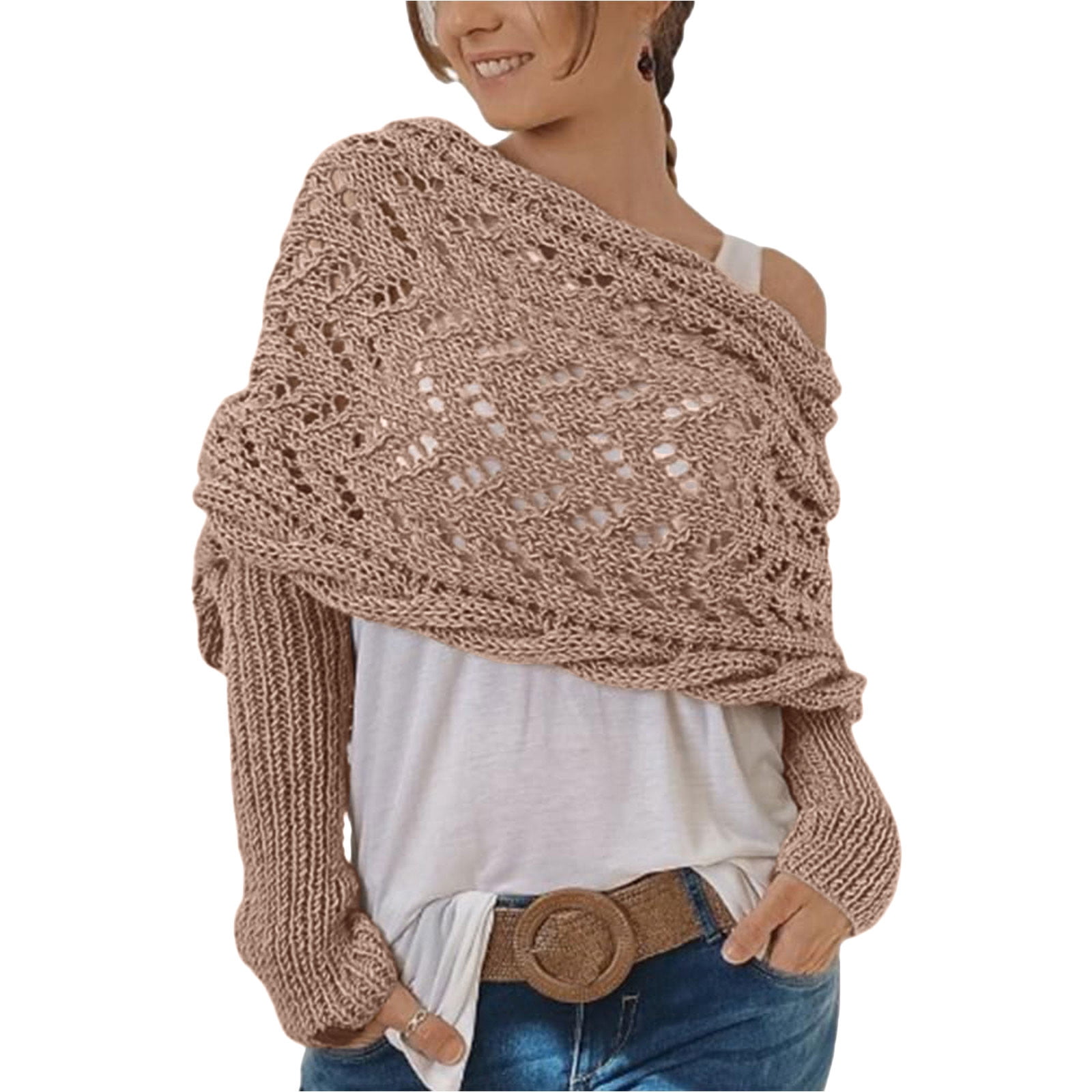 Knit Sweater Wrap Crochet Knitted Scarf Shawl With Sleeves WOEOEE