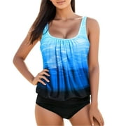 WOEOEE Two Pieces Tankini Swimsuit Conservative Bathing Suits with Shorts Printed Beach Swimwear