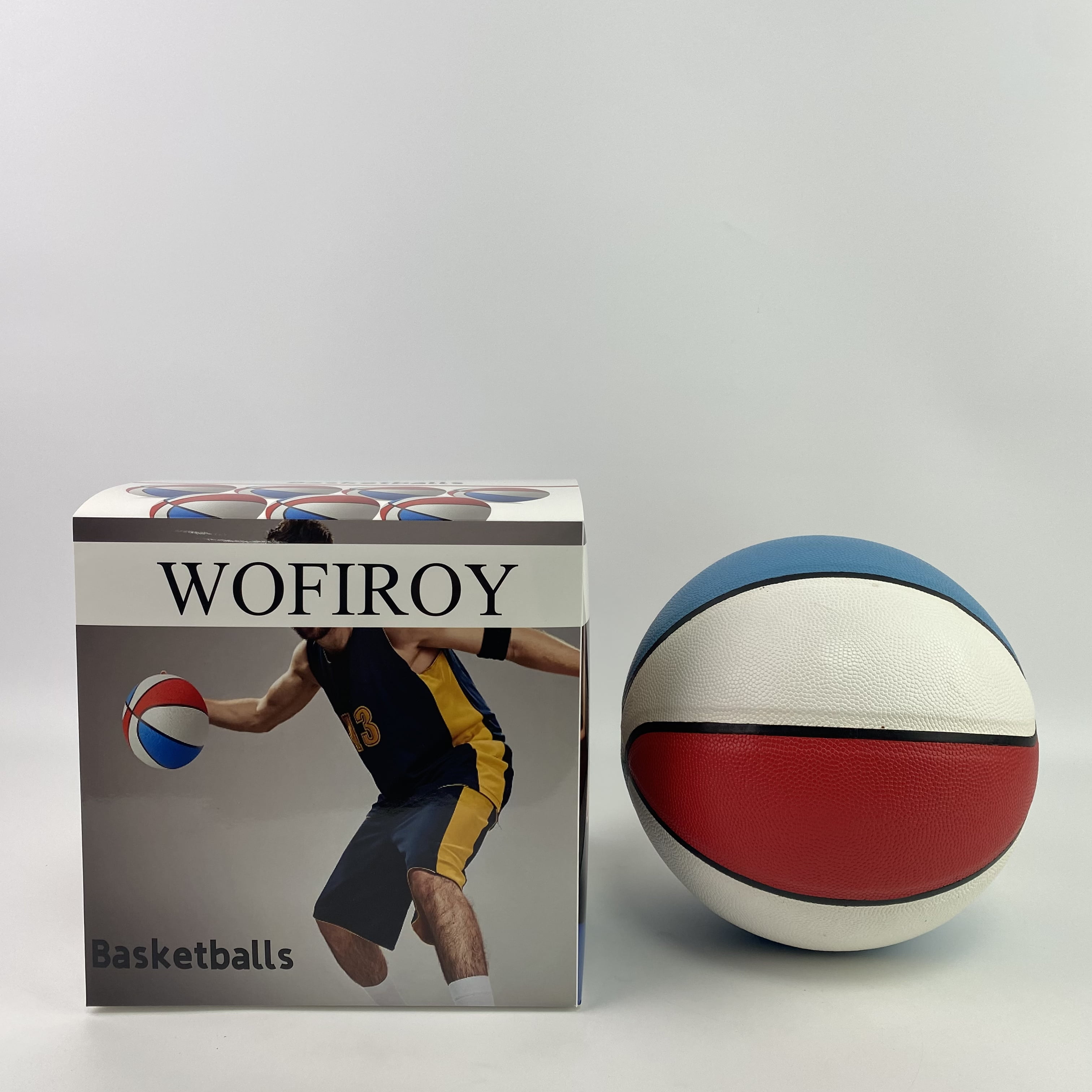 WOFIROY Basketballs,Basketballs Bulk Official Size 7 Rubber Basketballs 29.5 Rubber Inflatable Basketballs Basketballs Bulk Standard Basketball for Training Play(Blue, White)