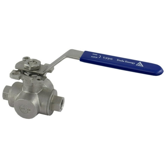 WOG1000 3-Way 304 Stainless Steel Ball Valve T-Type 1/4" NPT FPT SS304 SUS304, Pack 2