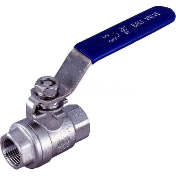 WOG200 2-Piece 3/8" NPT Ball Valve Full Port 304 Stainless Steel w/Blue Vinyl Handle 2PC 2-PC