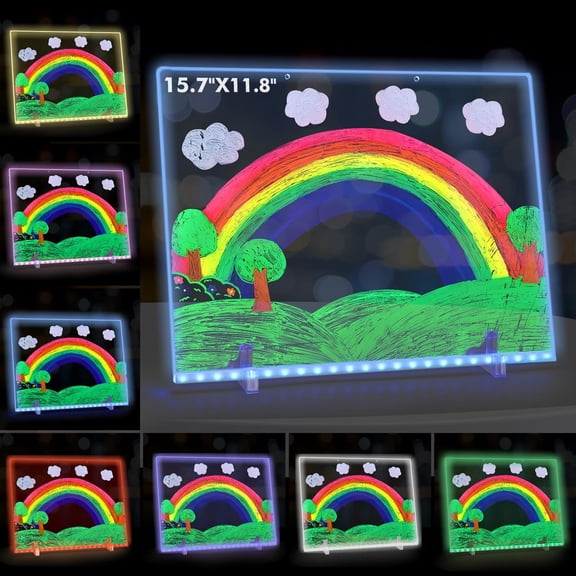 WOHALIPSY Doodle Glow Drawing Board, 15.7"X11.8" LED Drawing Board with 4 Modes and 7 Colors, Busy Board with LED Light, Night Light for Room/Store/Office/Festival/Gift